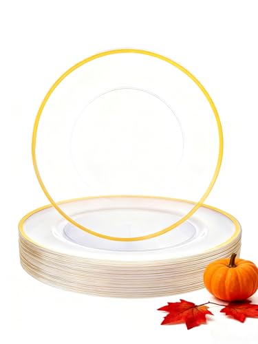 WDF 25Pack Gold Charger Plates - 12inch Clear Chargers with Gold Trim - Clear Plates Disposable for Dinner Thanksgiving Party/Wedding/Birthday WDF 25Pack Gold Charger Plates - 12inch Clear Chargers with Gold Trim - Clear Plates Disposable for Dinner Thanksgiving Party/Wedding/Birthday