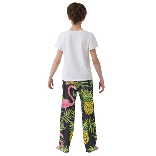 Pineapples Flamingo Boys Long Pants Soft Trousers Elastic Waist Kids Lounge Bottoms with Pockets S-XL3