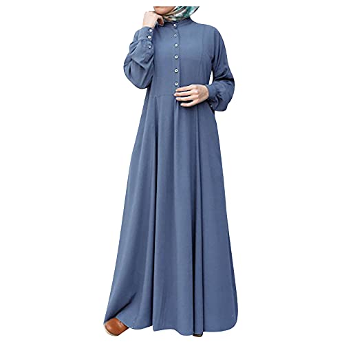 NIUQI Women's Kaftan Abayas Muslim Dress Long Sleeve Islamic Robe Button Up Maxi Dress Blue NIUQI Women's Kaftan Abayas Muslim Dress Long Sleeve Islamic Robe Button Up Maxi Dress Blue