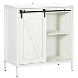 HOMCOM Coffee Bar Cabinet with Sliding Barn Door, Farmhouse Sideboard Buffet Cabinet with Adjustable Shelf, Kitchen Storage Cabinet for Living Room, White