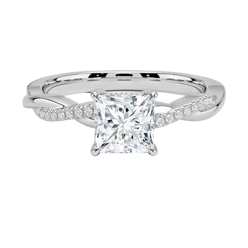 DAJEWELS 1 to 5 CT Princess Cut Moissanite Engagement Ring for Women Twisted Vine Hidden Halo Design Handmade Wedding Ring Promise Ring in 925 Silver 10K 14K 18K Gold Custom Jewelry Gift