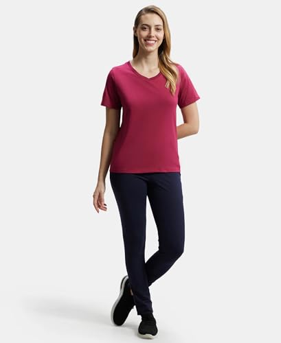Image of Jockey AW89 Women's Super Combed Cotton Rich Fabric Relaxed Fit V-Neck Half Sleeve T-Shirt