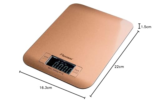 Bestron Báscula de Cocina Digital con Pantalla LCD, Capacidad de carga 5 kg, Precisión de hasta 1 g, Cobre - imagen 2