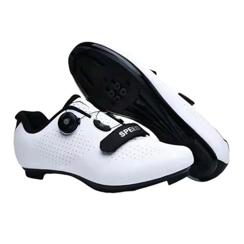 Image of Surwin Road Cycling Shoe Men Women, Nylon Buckle Breathable Unisex Road Bike Shoes with Look Delta Cleats & 3 Bolt, Swivel Buckle Design Sneakers for Indoor Outdoor (White,8)