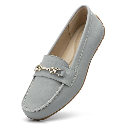 KORDAL Women's Comfortable & Lightweight Light Grey Leather Loafers Slip-Ons