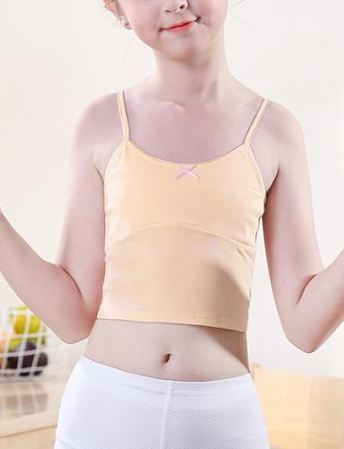 Image of FEOYA Teen Girls Camisole Training Cotton Bra Round Neck Tank Top with Shelf Bra 2 /3 Pack