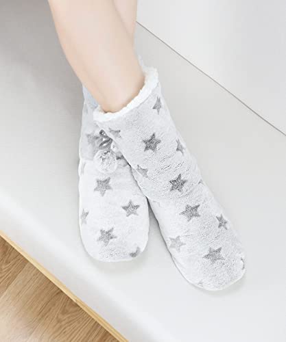 Image of DICUIRD Womens Fuzzy Slipper Socks Non Slip Soft Sole House Booties | Fluffy sherpa lined women slipper socks, non-slip soft sole, warm cozy indoor house booties for all-day daily wear