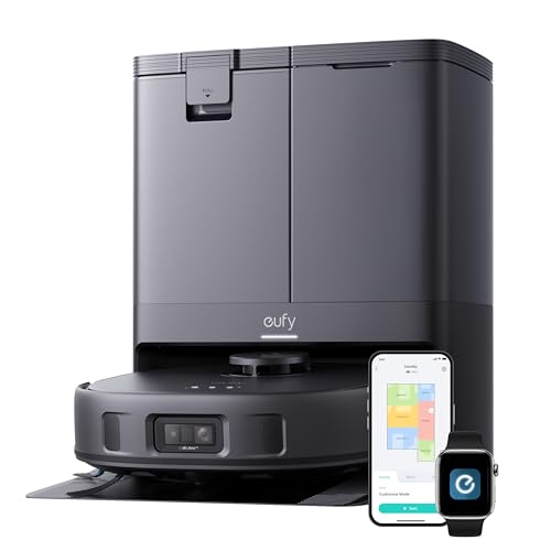eufy X10 Pro Robô aspirador, Aspiração forte, Evita obstáculos com Laser e IA, Lava e seca sozinho, Esvazia e repõe água automaticamente, Escovas antiembaraço, Perfeito para casas com pets, 220V.