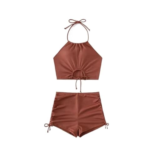 Haut sans bretelles bikini cou licou amovible couleur unie marron