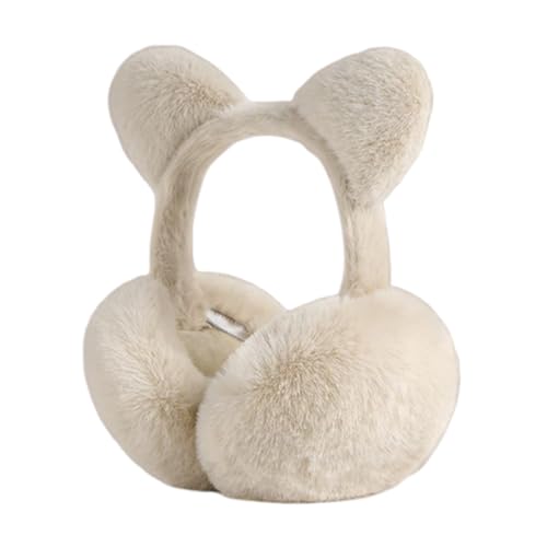 Generico Orejeras | Diseño de oso plegable a prueba de viento – Auriculares térmicos de invierno | para correr, dormir, esquí, nieve y frío intenso, color crema, Fare riferimento alla descrizione