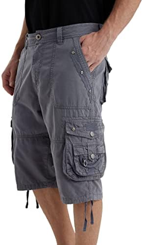 VOPOKER Men's Ripstop Cargo Shorts-Long Cotton Twill Straight Leg for Work Outdoor,Grey 36
