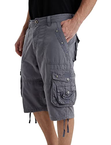 VOPOKER Mens Cargo Shorts Cotton Ripstop Straight Leg Below Knee Twill Casual Summer Long Shorts Grey 36