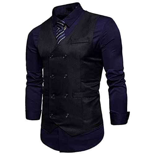 Zeiyignr Men's Suit Vest Slim Fit Double Breasted Dress Vest Casual Business Formal Waistcoat V Neck Party Wedding Vests