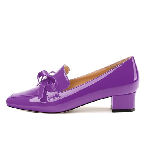 Image of Womens Loafer with Heel, Comfortable Chunky Heels for Women, Loafers Shoes with Bowknot Womens Bunion Dress Shoes