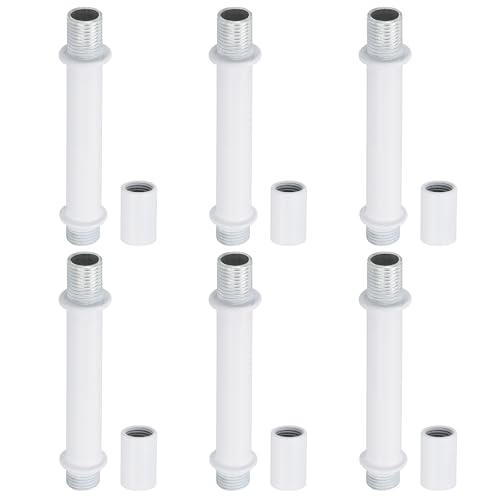 Image of PATIKIL Straight Pipe Lamp Stems Rod Kit, 6 Set M10 Carbon Steel 60mm(2.36 inch) Long Double End Thread Rod with Coupling Nuts Sleeve Connector for Table Lamps Chandeliers, White