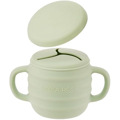 Simka Rose Silicone Snack Cups for Toddlers - Spill Proof Baby Snack Container with Lid for Easy Travel - Unique 3 Flap Design to Control Messes - Wide for Easy Access and Handles for Toddler Eating Cover