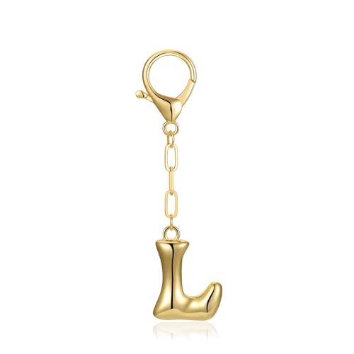 Ccuiicy Gold Bubble Initial Keychain for Women- Personalized Letter L Keychain Gold Bag Charm, Keychains Accessory for Handbags Purse