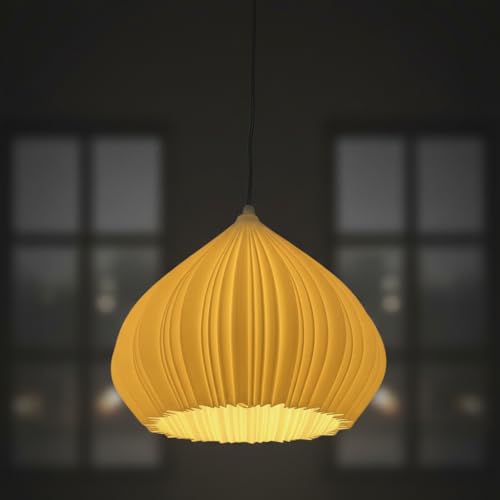 Image of Pendant Lamp 3D Printed for Home Decoration | Hanging Ceiling Light for Bedroom, Living Room, Dining Space | Stylish Modern Lamp for Ambient Lighting and Interior Design (AmberPod)