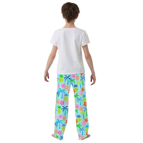 ZZXXB Colorful Orange Flowers Boys Long Pants Soft Trousers Elastic Waist Kids Lounge Bottoms with Pockets S-XL3