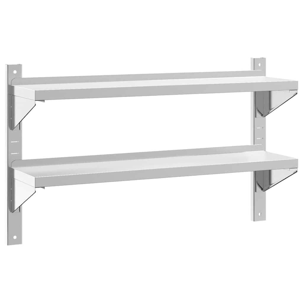 Estantería de pared de acero inoxidable con 2 estantes, 100 x 23,5 x 60 cm, color plateado