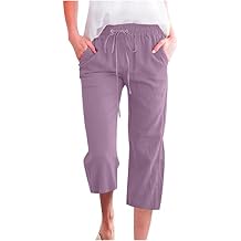 Capri Pants for Women Summer Casual Drawstring Cotton Linen Capris Elastic Waist Cropped Trousers 2026 Lounge Clothes