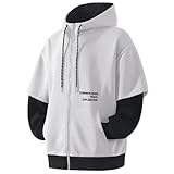RUIZEHONG Hombres Zip Up Sudaderas con Capucha Color Block Sweatshirts Casual Loose Fit Ligero con Bolsillos Pullover Chaqueta con Capucha