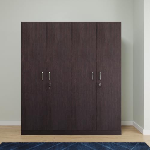 Image of VIKI Wardrobe | Wooden Almirah for Clothes,Door for Bedroom, 4 Door Wardrobe with Shelves & Hanging Space (Dark Wenge - 40D x 160W x 180H) | 1 Year Warranty | Free Assembly