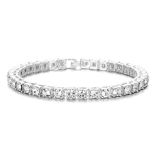 HH Bling Empire 14K Gold and Silver Bracelets Diamond Tennis and Cuban Link Bracelet for Men Women Hip Hop Jewelry (1 row Tennis-Silver-7.5")