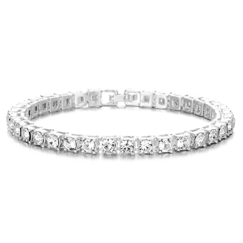 HH BLING EMPIRE 14K Gold and Silver Bracelets Diamond Tennis and Cuban Link Bracelet for Men Women Hip Hop Jewelry (1 row Tennis-Silver-8.5")