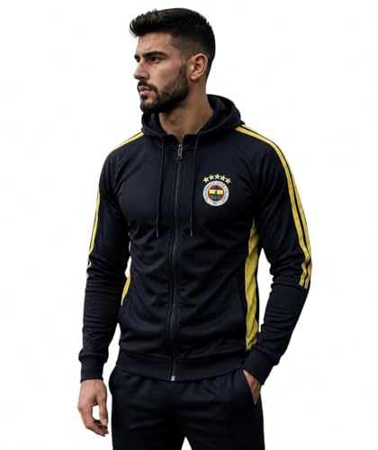 Generisch Fenerbahce Full-Zip Herren Trainingsjacke Sportjacke Windbreaker Joggingjacke mit Reißverschluss und Kapuze - dunkelblau (M)