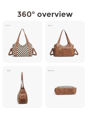 Image of hibear Checkered Hobo Bag for Women City Tote Handbag Trendy Slouchy Crossbody Bag Canvas Vintage Shoulder Bag 2026 New