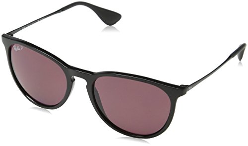 Ray-Ban RB4171 Erika Round Sunglasses, Black/Polarized Violet Mirror, 54 mm