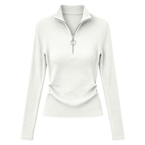 Womens Quarter Zip Pullover Sweater Fall Mock Neck Rib Knit Fitted Sweaters - image 4