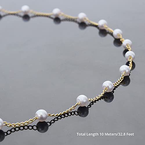 UMAOKANG 32.8 Feet Chains Link Imitation Pearl Beading Chain Roll Copper Necklace Chain Bulk with Spool for Craft DIY Bracelet Necklace Jewelry Making