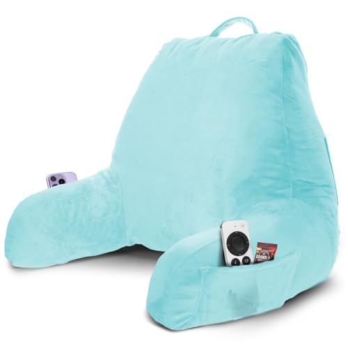 Image of Nestl Reading Pillow with Shredded Memory Foam, Designed for Sitting Up in Bed and Couch, Back and Arms Adjustable Support for Adult & Teens Backrest Pillows for Reading with Washable Cover Light Blue