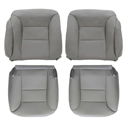 Priprilod Gray Leather Driver & Passenger Bottom Seat Cover & Top Lean Back Compatible with Chevy Suburban Tahoe Silverado 1500 2500 3500 Compatible with GMC Sierra Yukon 1995 1996 1997 1998 1999
