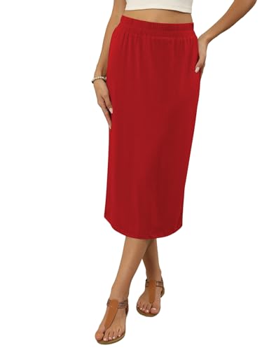 Image of Naggoo Midi Skirts for Women Summer Elastic High Waisted Basic Straight Skirt with Slit