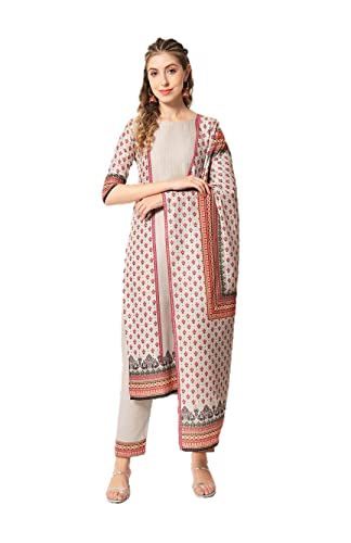 kurta set for women with dupatta indian style party wear Printed Straight Kurti With Trousers - Main Image