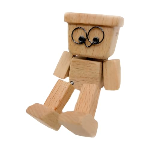 Cumilo Shaking Wooden Man Figurine, Handmade charming little wooden figure for Car Dashboard, Funny Wiggling Wooden Man Decoration for Desk, Shelf, and Car Interior Decor