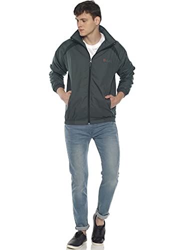 Image of OJASS Men OJASS Jacket for Men,Lightweight & Wind-Resistant with Reflective Bike Jacket for Man High Neck Relaxed Fit-Stylish Windbreaker for Outdoor & Biking Black With Grey