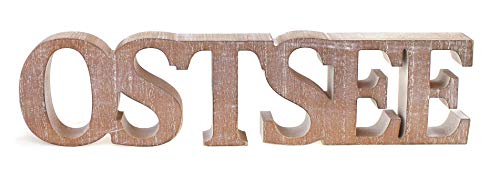 TEMPELWELT Deko Holzaufsteller Schriftzug OSTSEE 40 x 10 cm aus Holz Vintage Shabby Look braun, Deko Aufsteller Dekoschild modern maritim Meer