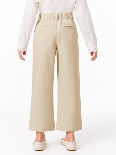 Image of Haloumoning Girls Uniform Pants Kids High Waisted Wide Leg Dress Pants Casual Trousers with Pockets 5-14 Years