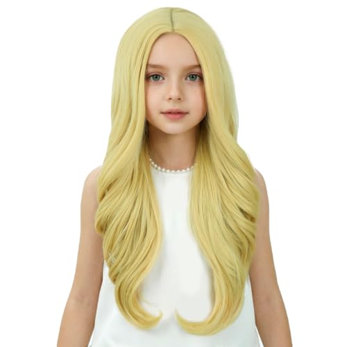 Image of Golden Blonde Wig Long Golden Yellow Middle Part Wig Long Wavy Curly Wigs Heat Resistant Synthetic Wigs for Daily Party Use