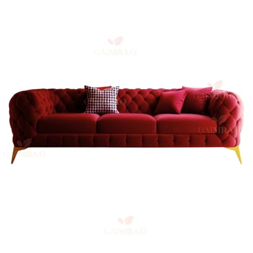 Image of 4 Seater Sofa Set Modern Classic Chesterfield Style Sofa Set with Pillows for Living Room, Bedroom and Office and Hallway Colour (3+1+OTTO Burgundy FC)