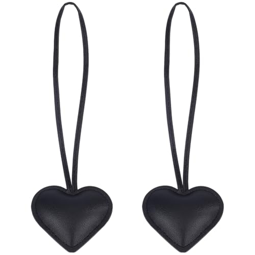 CALFOVERA 2Pcs Black PU Leather Heart Pendant Keychain for Women 3D Cute Love Bag Charm Key Chain Purse Decorative Hanging Ornaments for Tote Bags Purses Handbags Backpack DIY Accessories