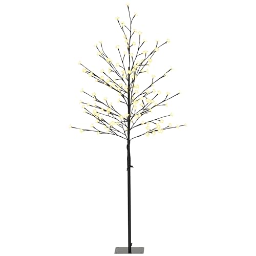 HOMCOM Luz de Árbol de Cerezo con 150 Luces LED IP44 Blanco Cálido Lámpara Decorativa de Flor de Cerezo con Ramas Flexibles para Salón Fiestas Interiores 17x17x150 cm Negro