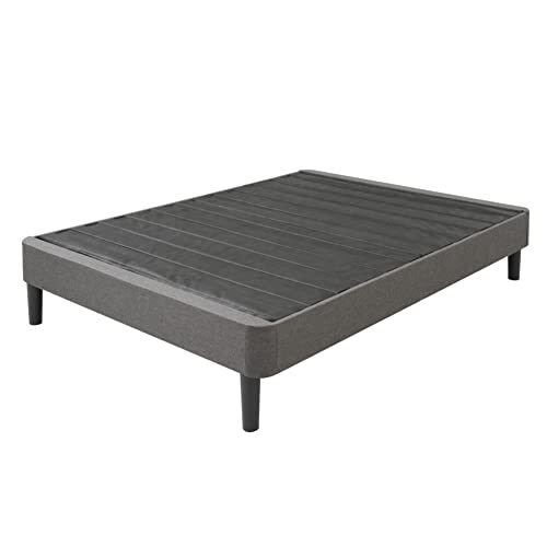 Image of Decoro Claridge Upholstered Mattress Foundation | Platform Bed | Metal Frame with Wood Slat Support | Grey, Queen Size