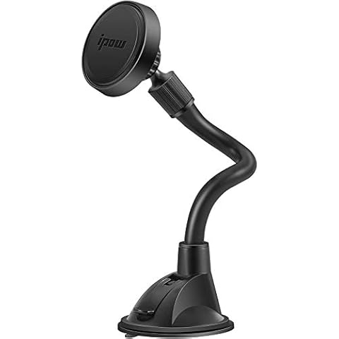 IPOW Long Arm Universal Magnetic Cradle Windshield Dashboard Cell Phone Mount Holder with 4 Metal Plates, Soft Firm Goose Arm & Enhanced Suction Cup Cover