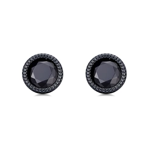 Black Stud Earrings for Men Women 925 Sterling Silver Geometric Texture Cubic Zirconia Earrings Studs
