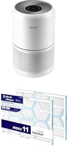 LEVOIT Air Purifier for Home,Core300-P, White + LEVOIT 16x25x1 AC Furnace Air Filter, MERV 11, 6-Month Pleated 1-Inch Air Filter, 2 Pack